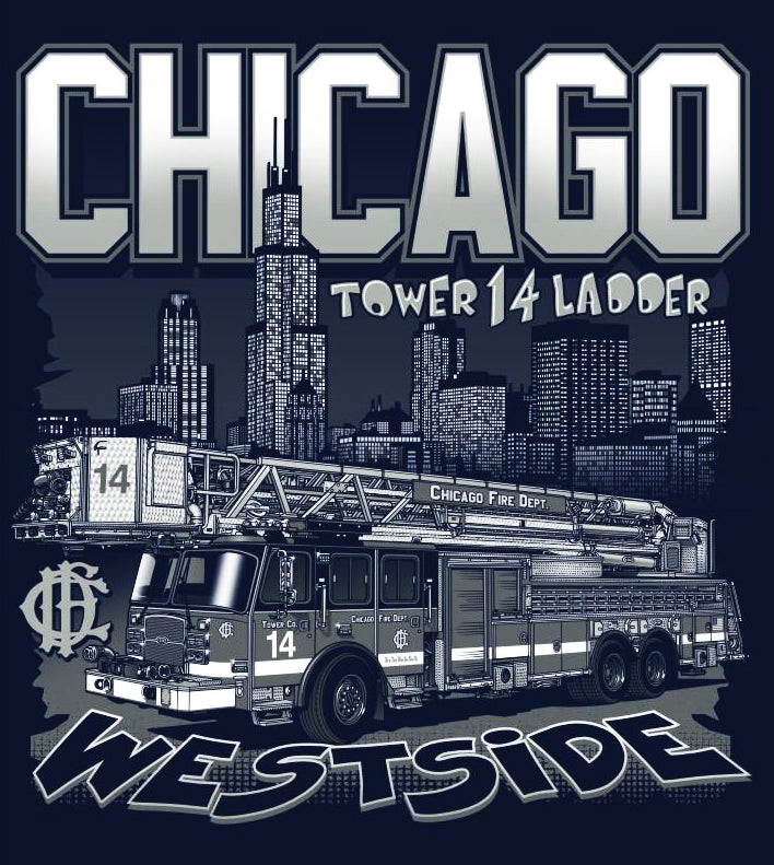 Chicago Tower Ladder 14 "Westside Wreckers" Medium Only Navy Tee