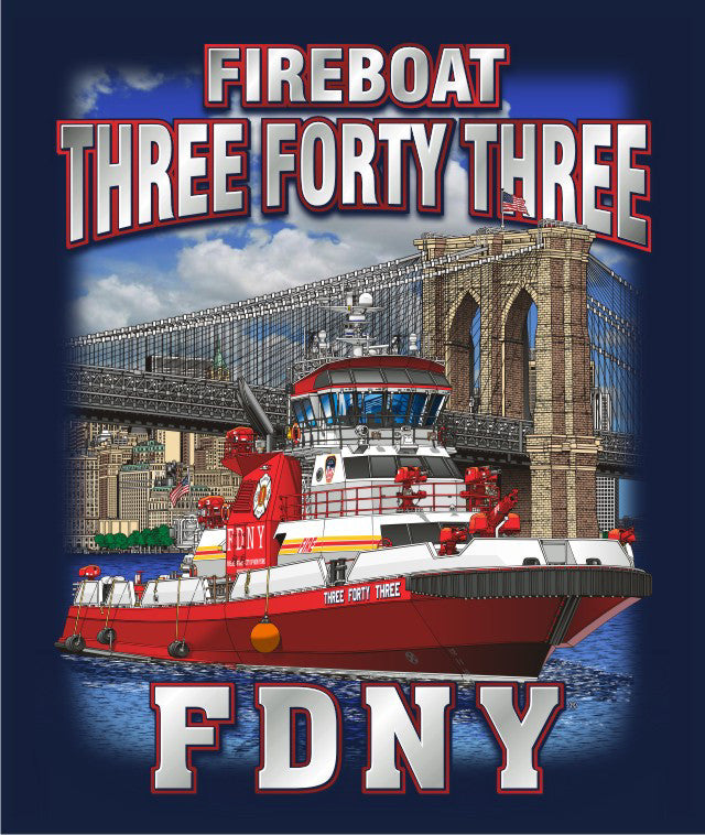 FDNY Fireboat 343 Brooklyn Bridge Navy Tee