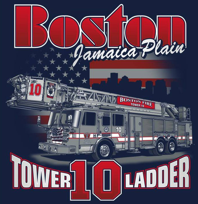 Boston Tower Ladder 10 "Jamaica Plain" Navy Tee  Small/Med/Large Only