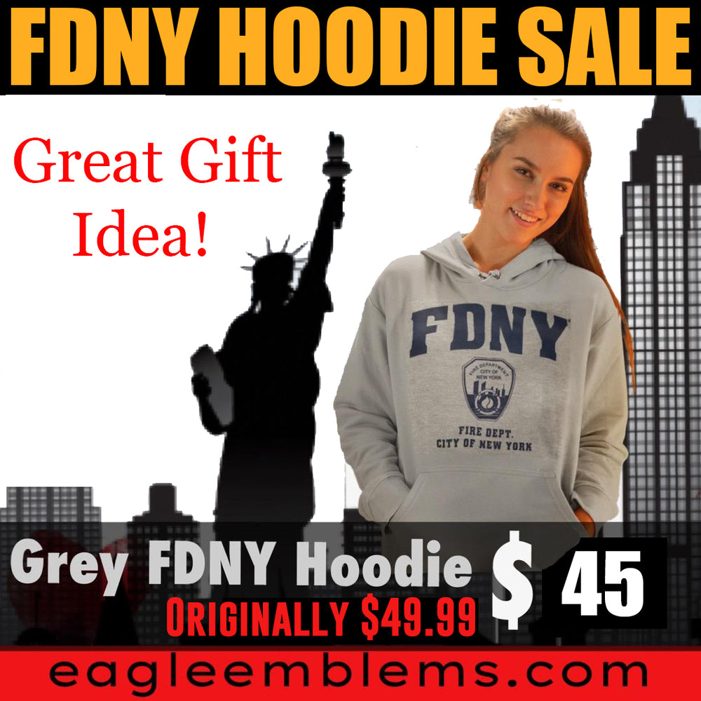FDNY Officially Licensed Grey Hoodie/Front Pocket