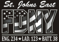 Load image into Gallery viewer, FDNY Engine 234 Ladder 123 &quot;St. Johns East&quot; Subdued Black Fire Tee NEW
