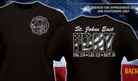 Load image into Gallery viewer, FDNY Engine 234 Ladder 123 &quot;St. Johns East&quot; Subdued Black Fire Tee NEW
