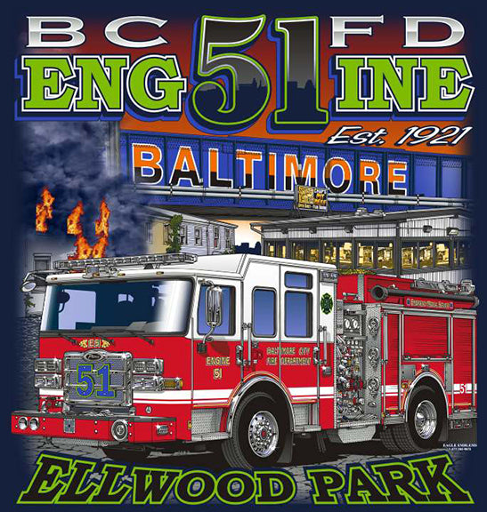 Baltimore City Engine 51 Ellwood Park Navy Fire Tee