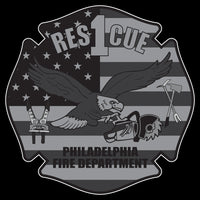 Load image into Gallery viewer, Philadelphia Rescue 1 NEW Design Black Fire Tee Subdued Front
