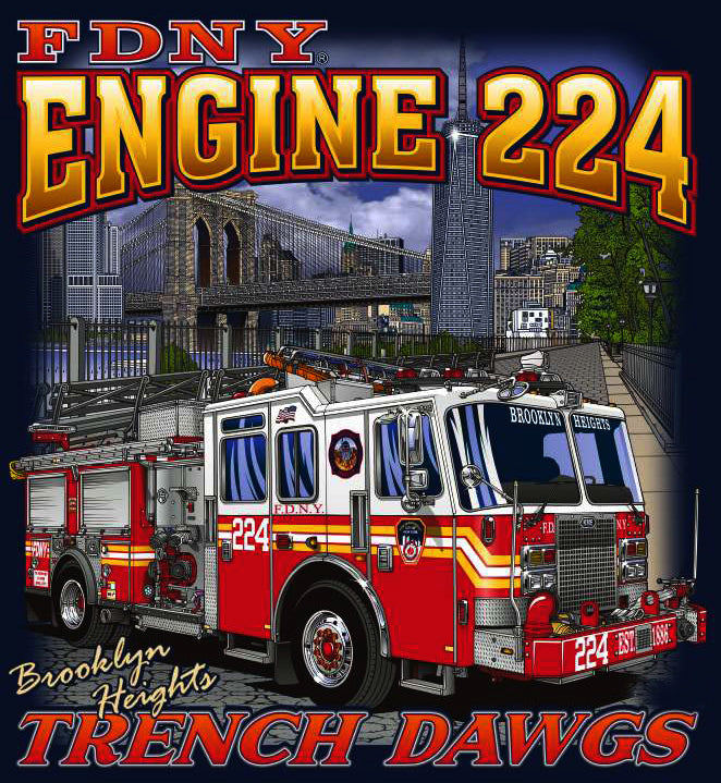 FDNY Engine 224 Trench Dawgs Brooklyn  Navy Fire Tee