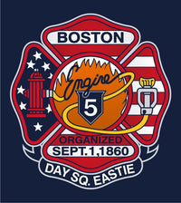 Load image into Gallery viewer, Boston Engine 5 Fire Museum Mack E-One Apparatus NEW Navy Fire Tee

