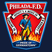 Load image into Gallery viewer, Philadelphia E-9 L-8 M-28 D-3 Pride of Germantown Fire Tee
