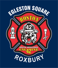 Load image into Gallery viewer, Boston Engine 42 Flag Design on Back Navy Tee Small Only
