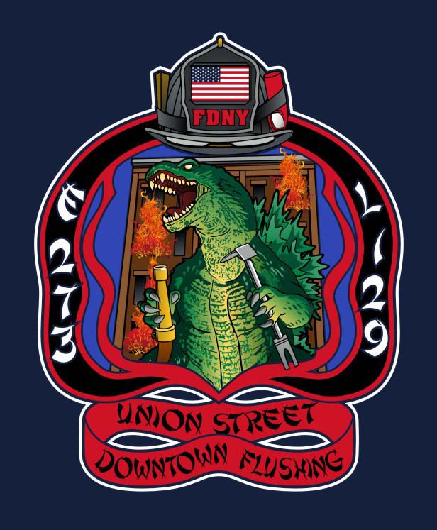FDNY E273 L129 Flushing Godzilla Tee | Eagle Emblems & Graphics