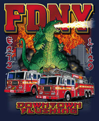 Load image into Gallery viewer, FDNY E273 L129  Flushing Godzilla Tee
