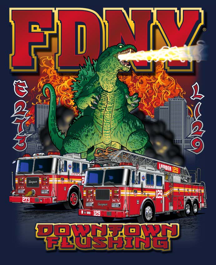 FDNY E273 L129 Downtown Flushing Godzilla Tee
