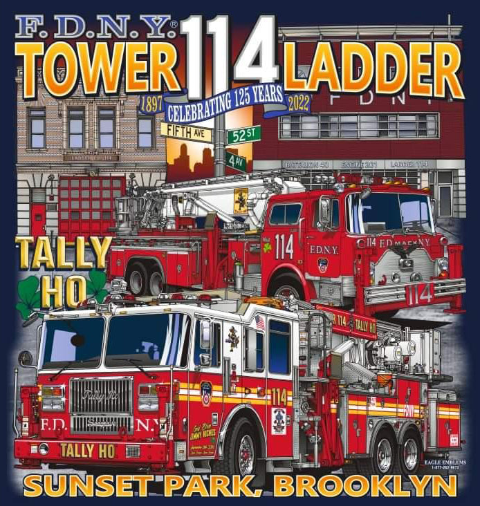 FDNY Tower Ladder 114 Tally Ho Brooklyn Navy Tee