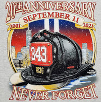 Load image into Gallery viewer, 20th Anniversary 9-11 Tee Never Forget ASH Fire Tee 4XL Only
