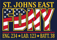 Load image into Gallery viewer, FDNY E-234 L-123 B-38 St. John&#39;s East Colored/Flag Fire Tee Small/Medium/5XL
