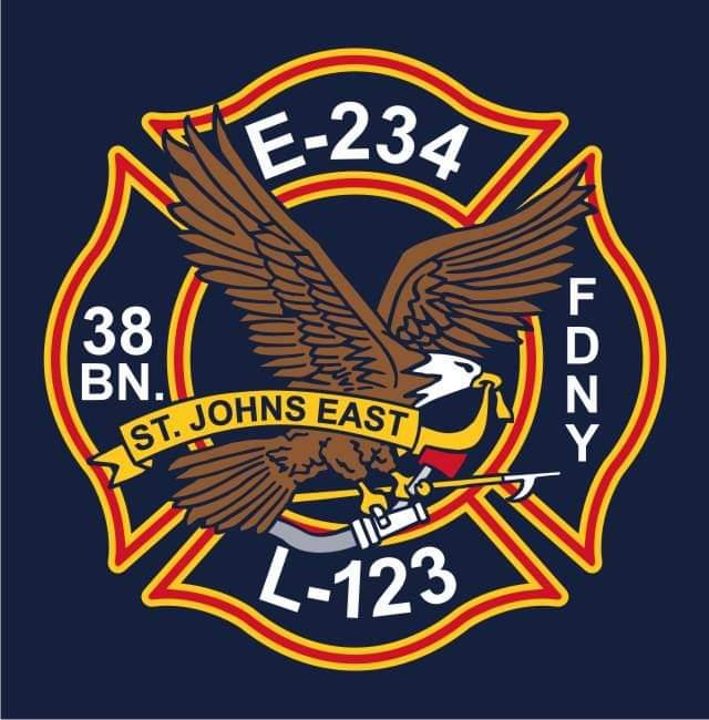 FDNY E-234 L-123 B-38 St. John's East Colored/Flag Fire Tee