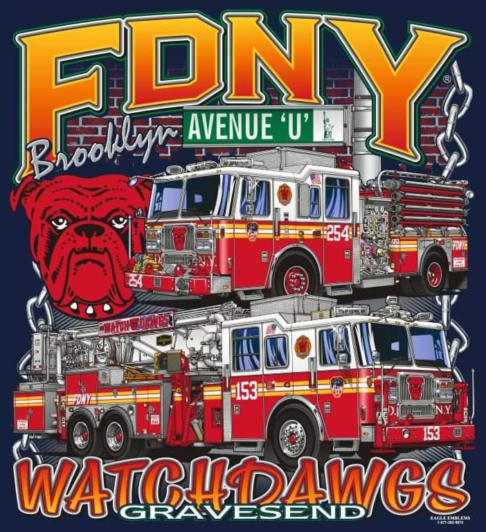 FDNY E-254 TL-153 Watchdawgs of Ave. "U" Brooklyn Fire Tee Small Only