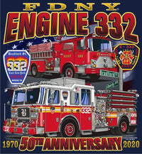 Load image into Gallery viewer, FDNY Engine 332 Bradford St. Brooklyn Mack Engine Navy Tee
