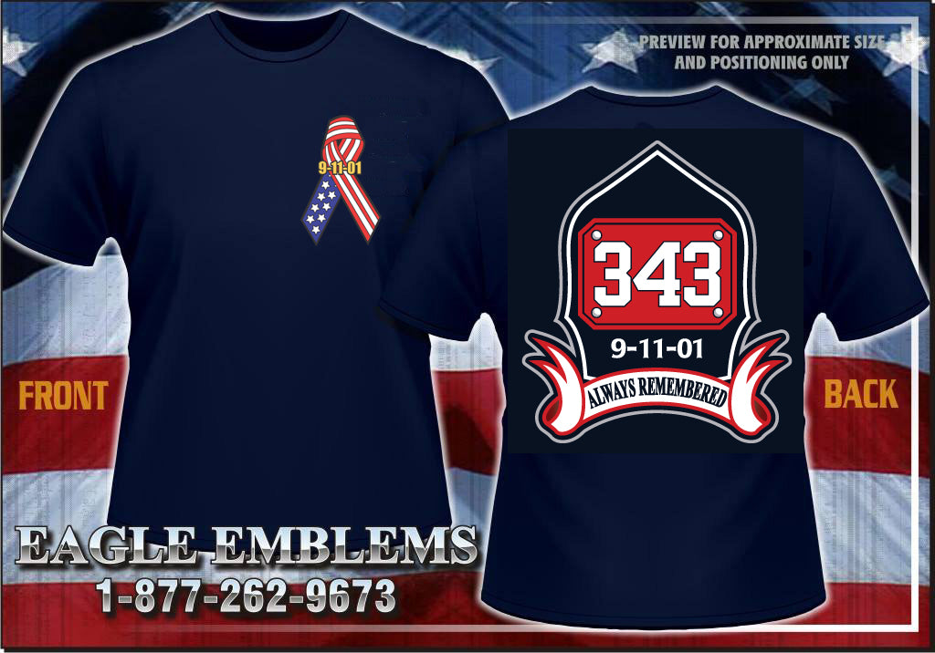 343 Ribbon 9-11 Fire Tee Always Remembered 4XL Only