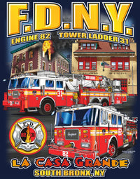 Load image into Gallery viewer, FDNY Engine 82 TL 31 &quot;LA CASA Grande&quot; South Bronx Tee Small Only
