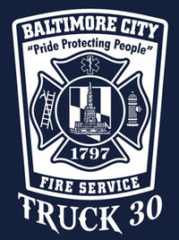 Load image into Gallery viewer, Baltimore Truck 30 Red  Devil  Navy Tee Small  Only
