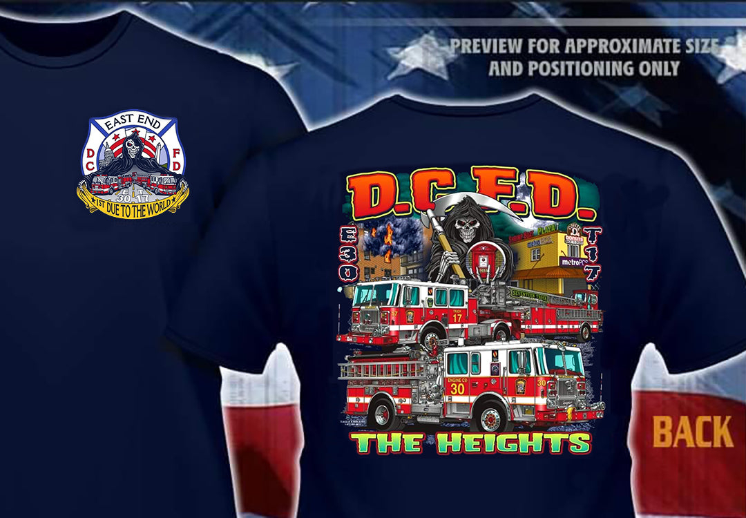 DCFD Engine 30 Truck 17 Grim Reaper The Heights Fire Tee Large Only