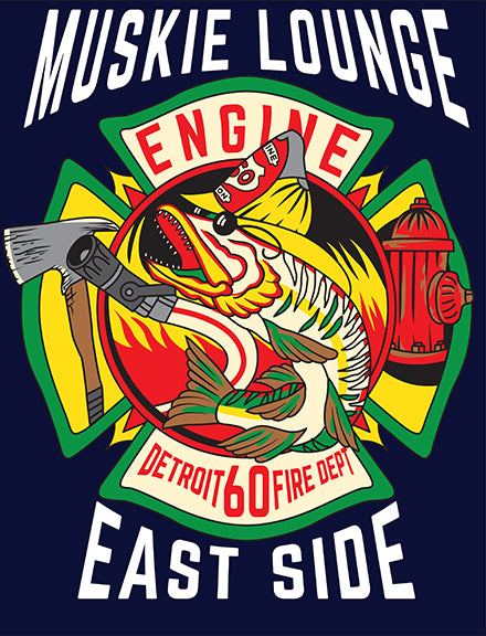 Detroit Engine 60 Muskie Lounge East Side Fire Tee Only 4XL-5XL-6XL
