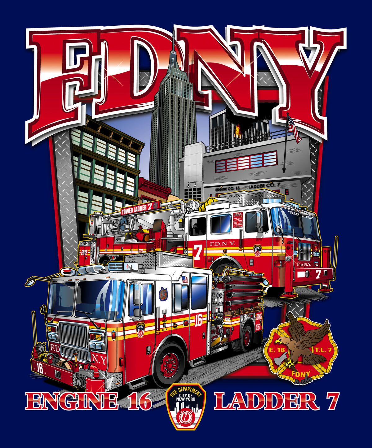 FDNY E16 TL7 Empire State Building Tee Small Only