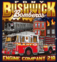 Load image into Gallery viewer, FDNY Engine 218 &quot;Bushwick Bomberos&quot; Brooklyn Fire Tee Small Only
