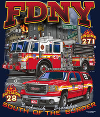 Load image into Gallery viewer, FDNY E-271 Batt. 28  &quot;South of the Border&quot; Bushwick, Brooklyn Fire Tee
