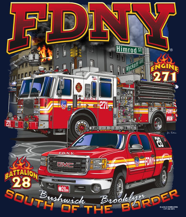 FDNY E-271 Batt. 28  "South of the Border" Bushwick, Brooklyn Multicolored Fire Tee