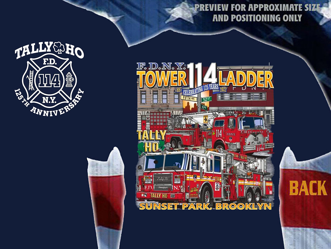 FDNY Tower Ladder 114 Tally Ho Brooklyn Navy Tee