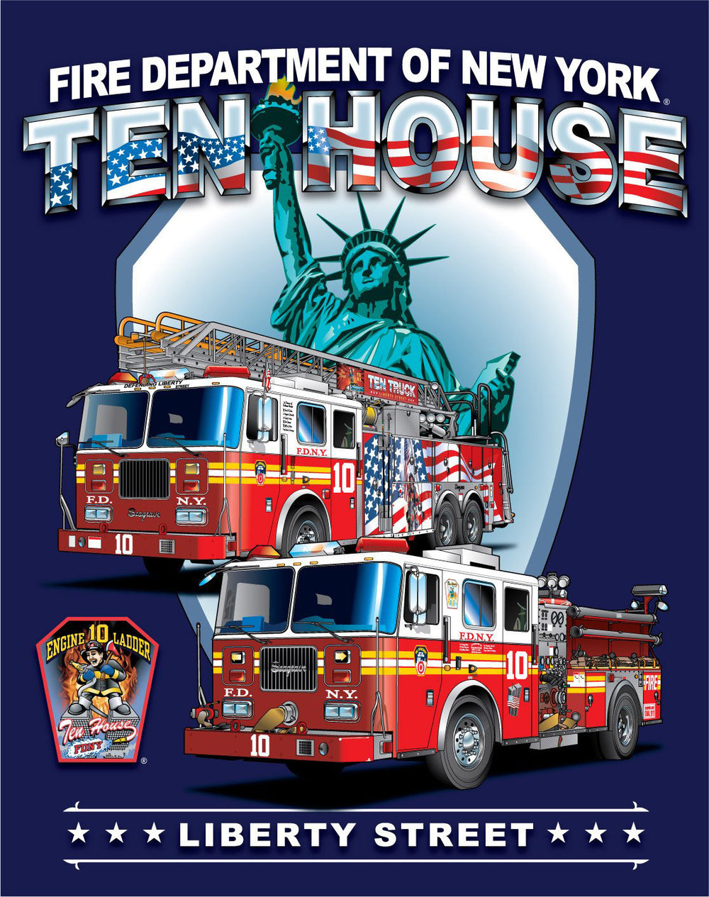 FDNY E-10 L-10 'Ten House'  Manhattan Multicolored Tee