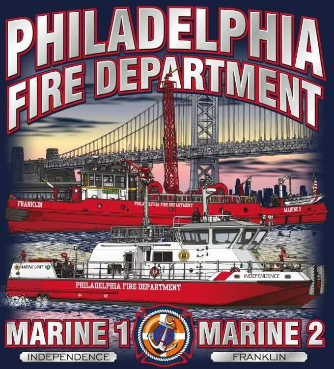 Philadelphia Marine 1 - Marine 2 Fire Boat Tee - Ben Franklin Bridge