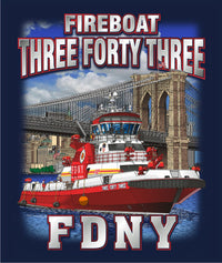 Load image into Gallery viewer, FDNY Fireboat 343 Brooklyn Bridge Navy Tee
