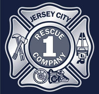 Load image into Gallery viewer, Jersey City, NJ Rescue 1 Anytime, Anywhere, Any Job Navy Fire Tee
