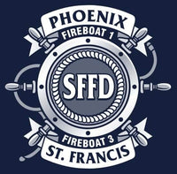 Load image into Gallery viewer, San Francisco Fire Boat 1 &amp; 3 Golden Gate Bridge Navy Tee
