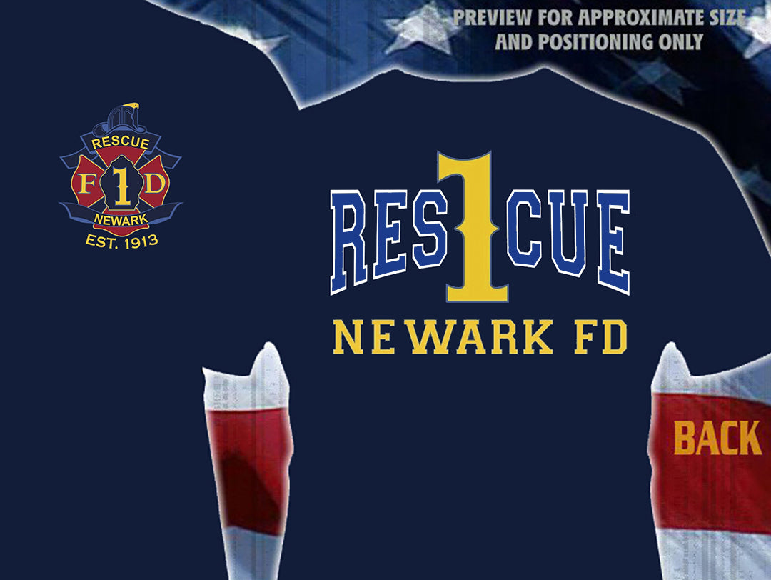Newark Rescue 1 USA Flag on Right Sleeve Navy Tee 3XL Only