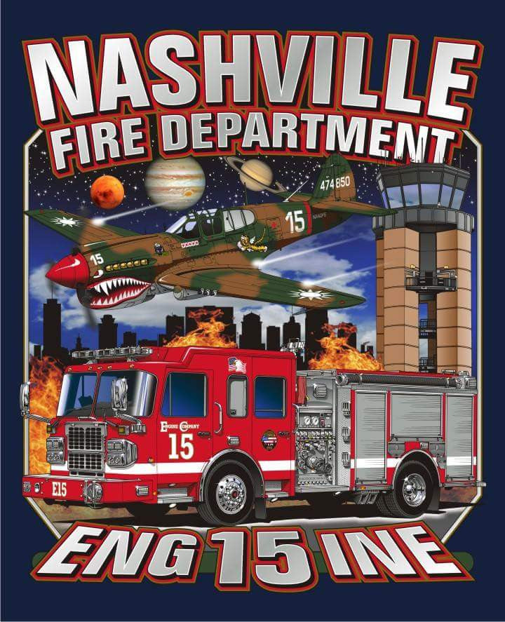 Nashville Engine 15 Flying Tiger Navy Tee- Small Only