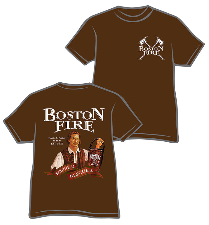 Boston Engine 42 R-2 D-9 Sam Adams BROWN Fire Tee